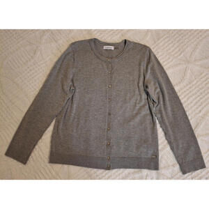 Calvin Klein Size Large Gray Cardigan‎ w/ Silver Logo Buttons Long Sleeve
